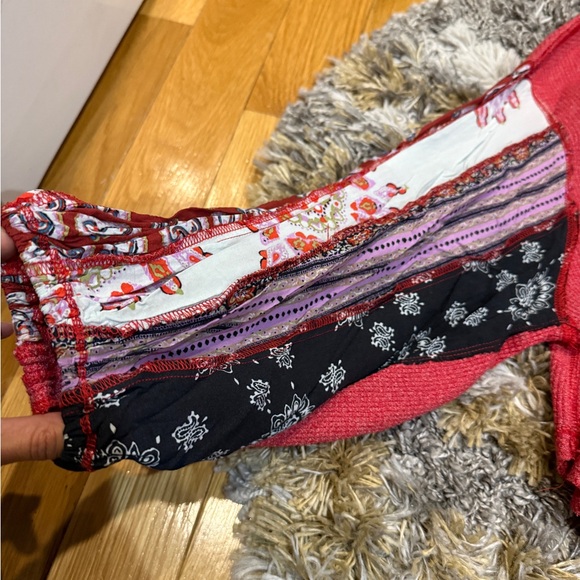 Free People Red Thermal Top with Paisley Sleeves - Picture 5 of 7